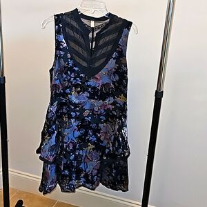 Free People silk floral dress with lace chest and upper back, size 12